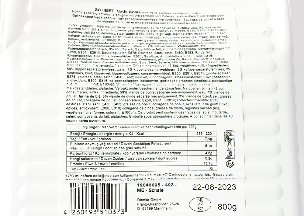 Sohbet Geflügelwurst - Sade Sosis 800g