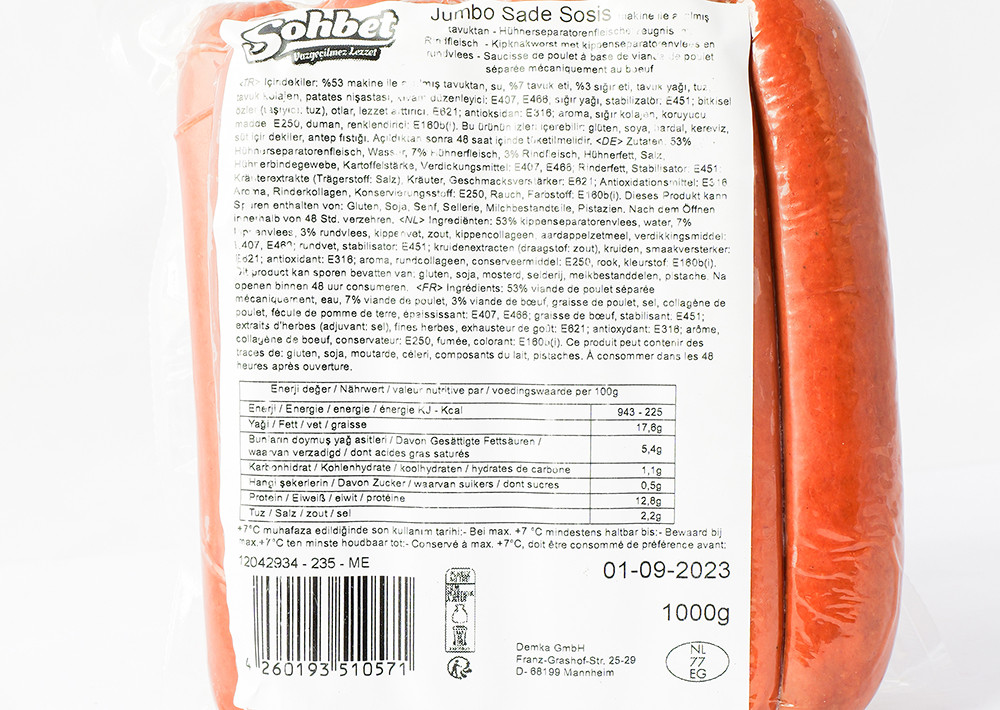 Sohbet Jumbo Geflügelwurst - Jumbo Sosis 1000g