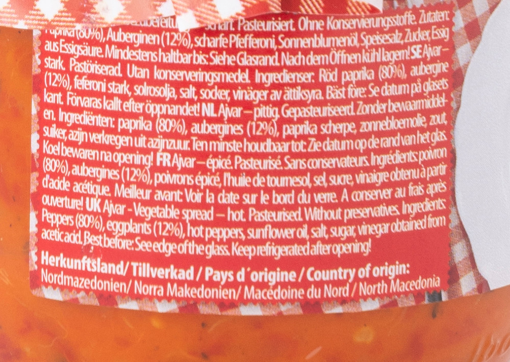 Natura Ajvar Scharf %100 Taste - Ayvar Acı 340gr