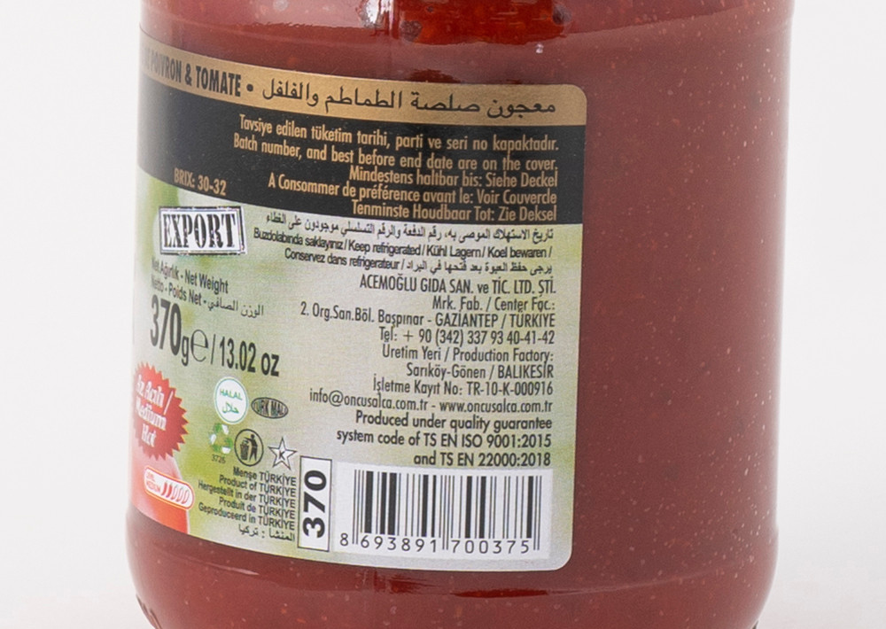Öncü Tomaten Paprikamark - Domates Biber Karisik Salca 370g