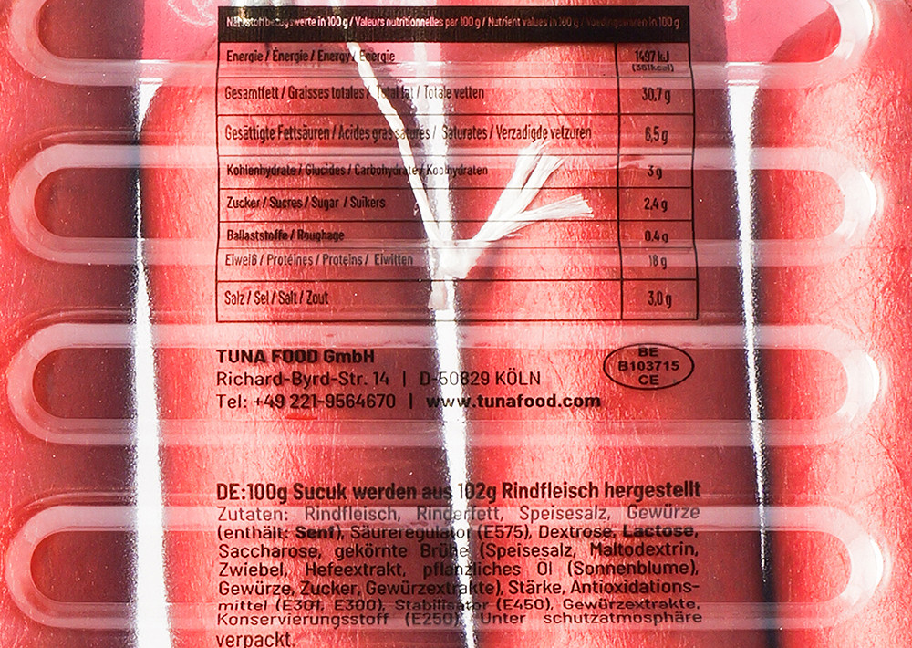 Tuna Sadrazam Knoblauchwurst (Scharf) - Sucuk Acili 1kg