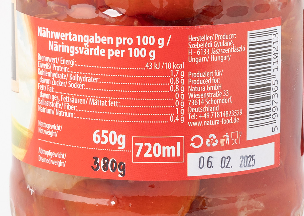 Natura Hungary Tomatenpaprika Gefüllt mit Kraut - Lahana ile Doldurulmuş Macar Biberi 380g