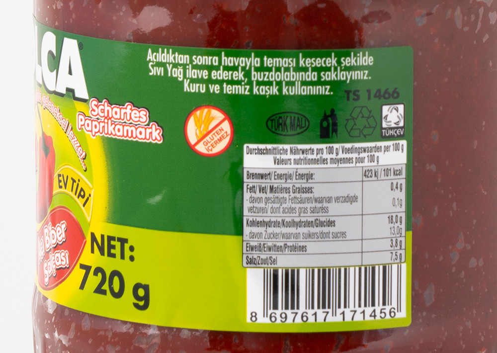 Olca Scharfes Paprikamark - Ev Tipi Acı Biber Salçası 720gr