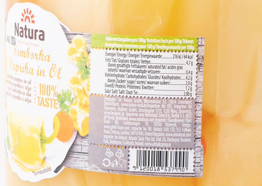 Natura Yağda Somborka Biberi - Somborka Paprika in Öl 1150g