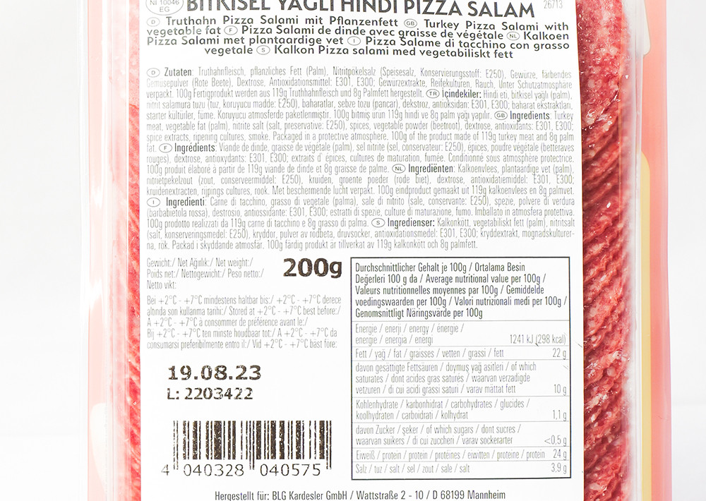 Suntat Truthahn Pizza-Salami m. Rindfl. - Pizza Hindi Salam 200g