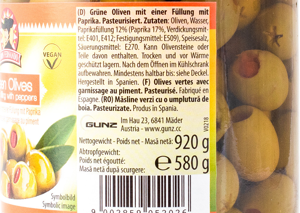 Don Fernando Grüne Ölen mit Einer Füllung mit Paprika - Biberli Yeşil Zeytin 580g