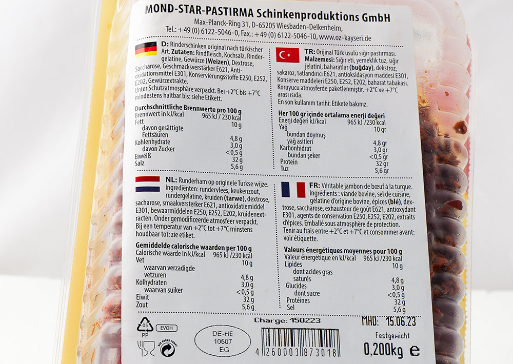 Öz Kayseri Rinderschinken in Scheiben geschnitten - Yemeklik Pastirma 200g