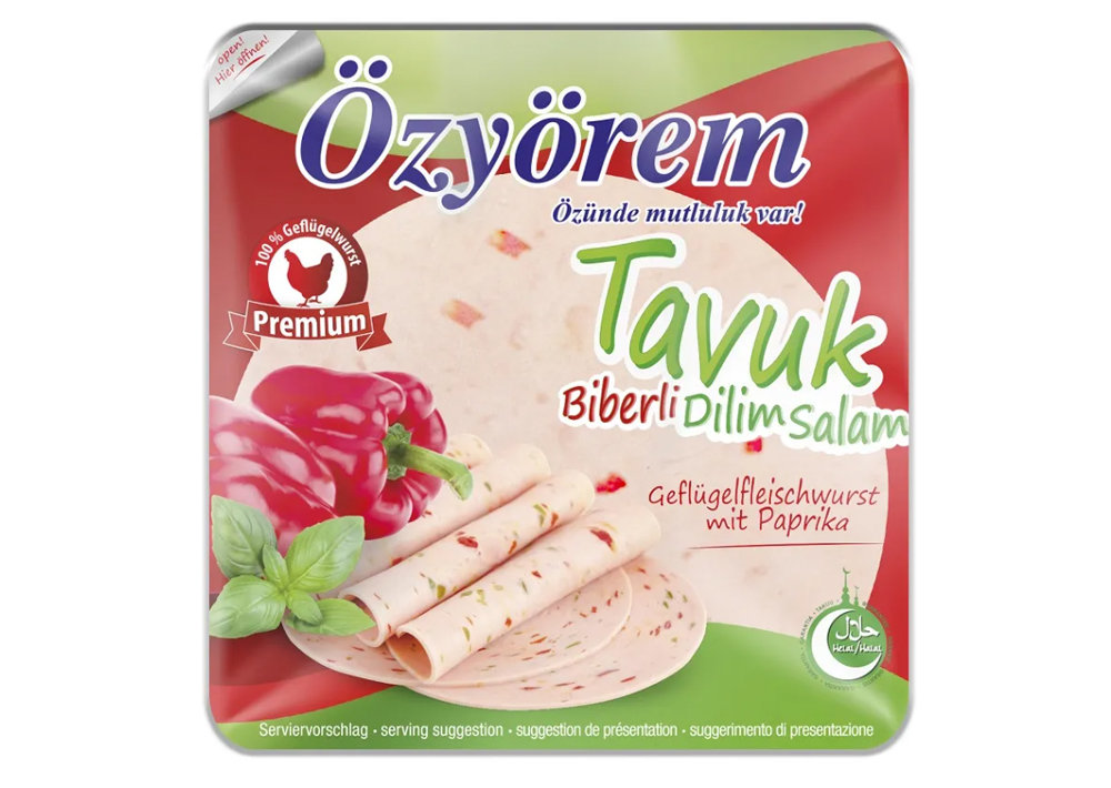 Özyörem Geflügelfleischwurst mit Paprika in Schneiden - Tavuk Biberli Dilim Salam 200g