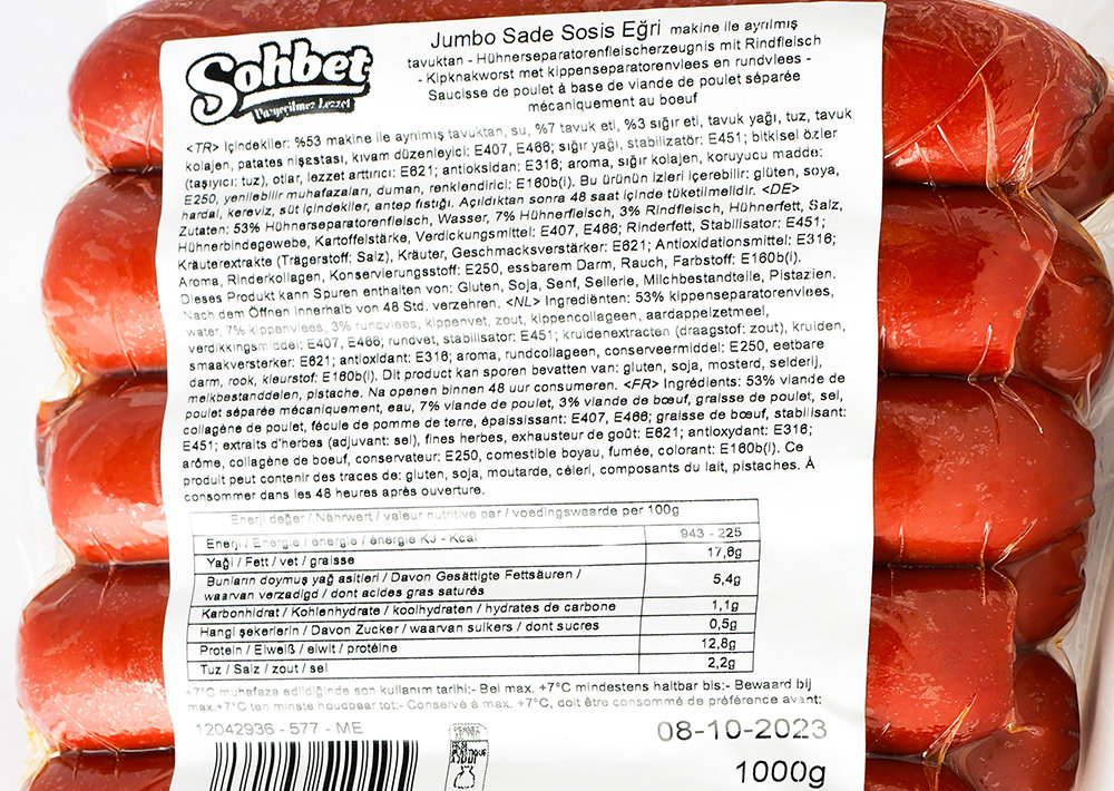 Sohbet Jumbo Geflügelwurst - Jumbo Sosis Egri 1000g