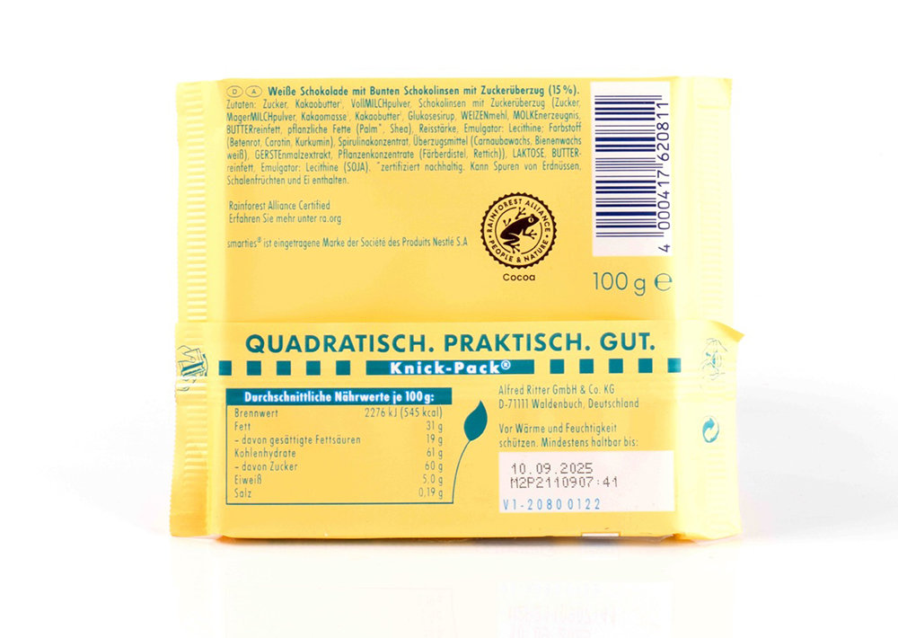 Ritter Sport Smarties in Weisser Schokolade–  Beyaz Çikolatalı Renkli Şeker Kaplı Draje Çikolata 100 g