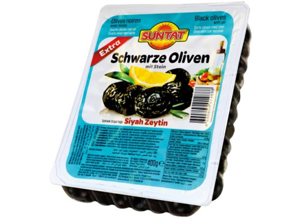 Suntat Schwarze Oliven Süper m. Stein - Gemlik Siyah Zeytin Extra Vak. 400g