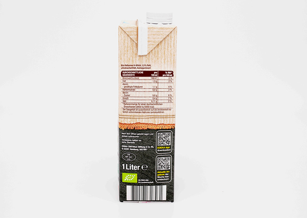 Edeka Bio Fettarme H-Milch 1,5% Fett - Organik Uzun Ömürlü Yağsız Süt %1,5 Yağlı 1 L
