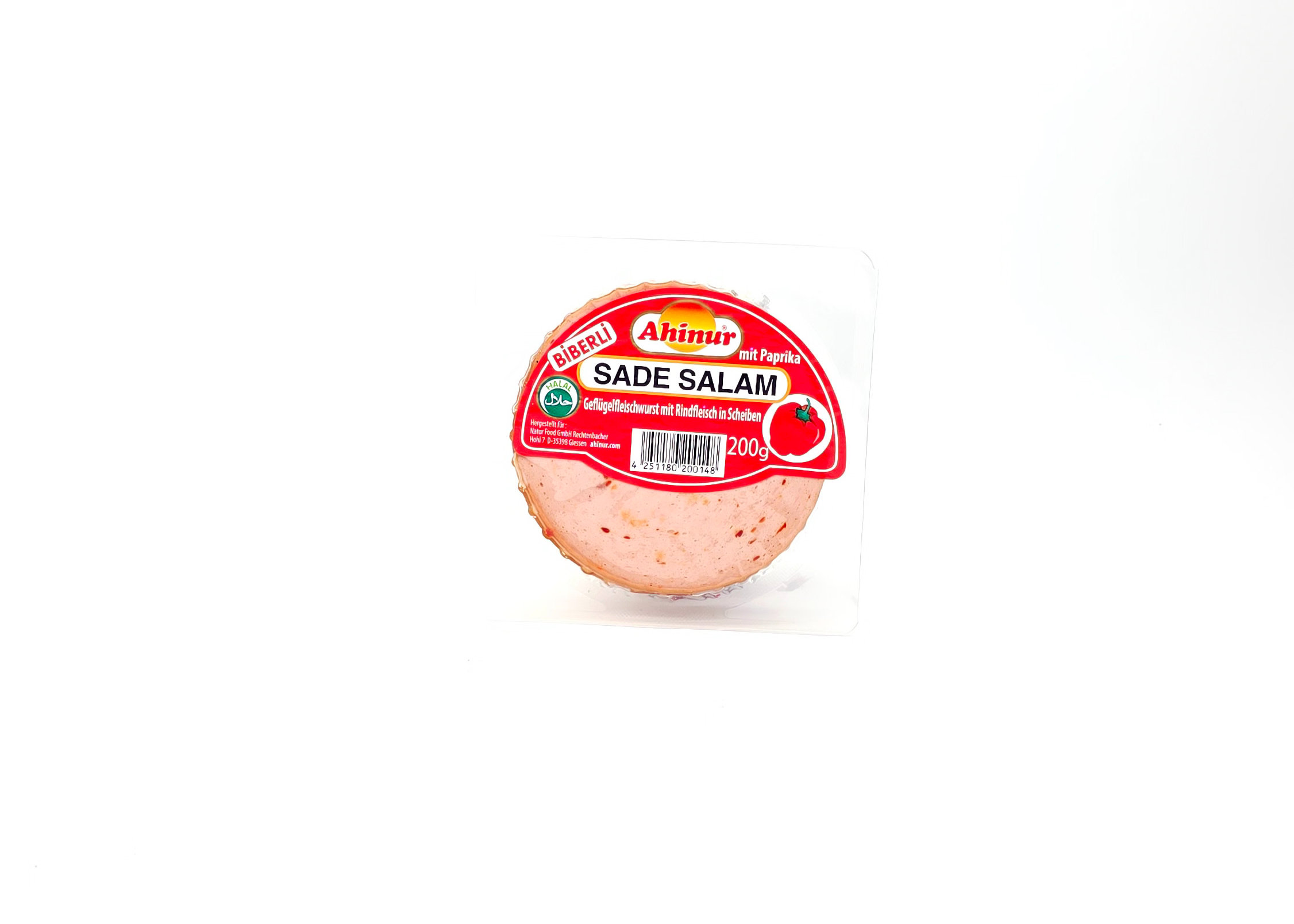 Ahinur Hähnchen und Rinder Salami mit Paprika in Scheiben geschnitten - Biberli Tavuk ve Dana Etli Salam 200g