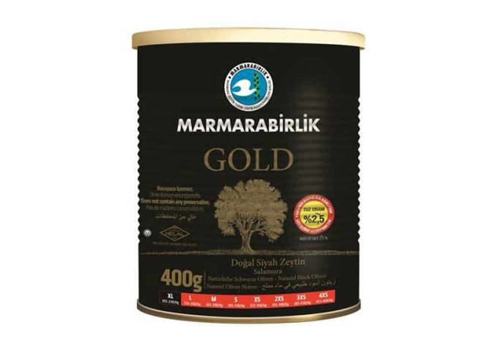 Marmarabirlik Gold Gemlik XL - Schwarze Oliven mit Kern fermentiert 400g