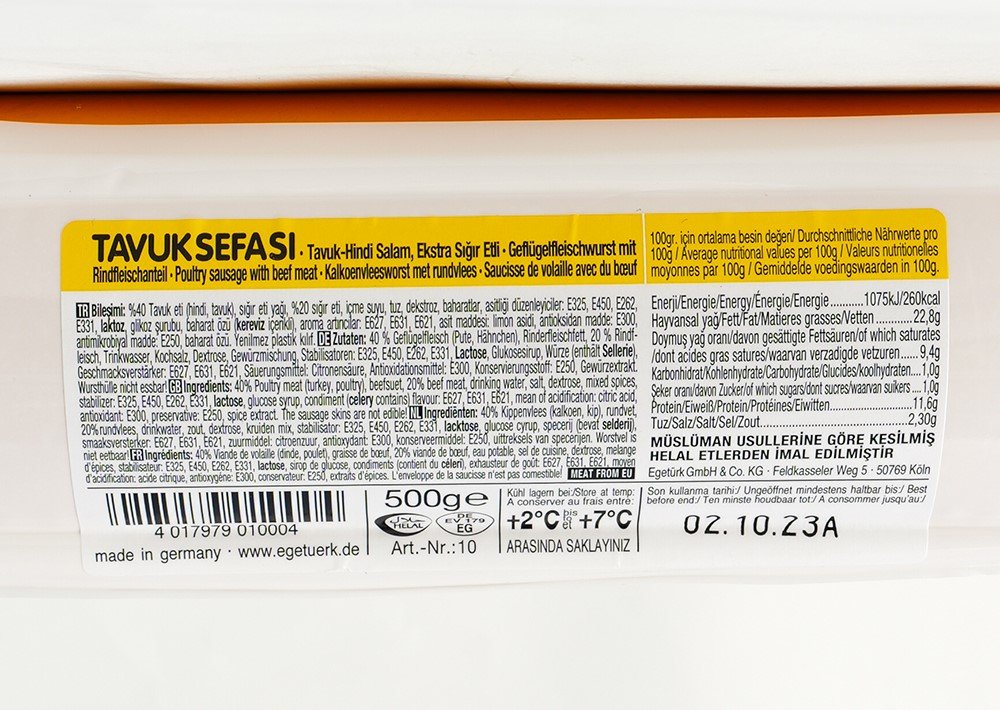 Egetürk Geflügelfleischwurst mit Rindfleischanteil - Tavuk Sefasi Hindi Salam 500g