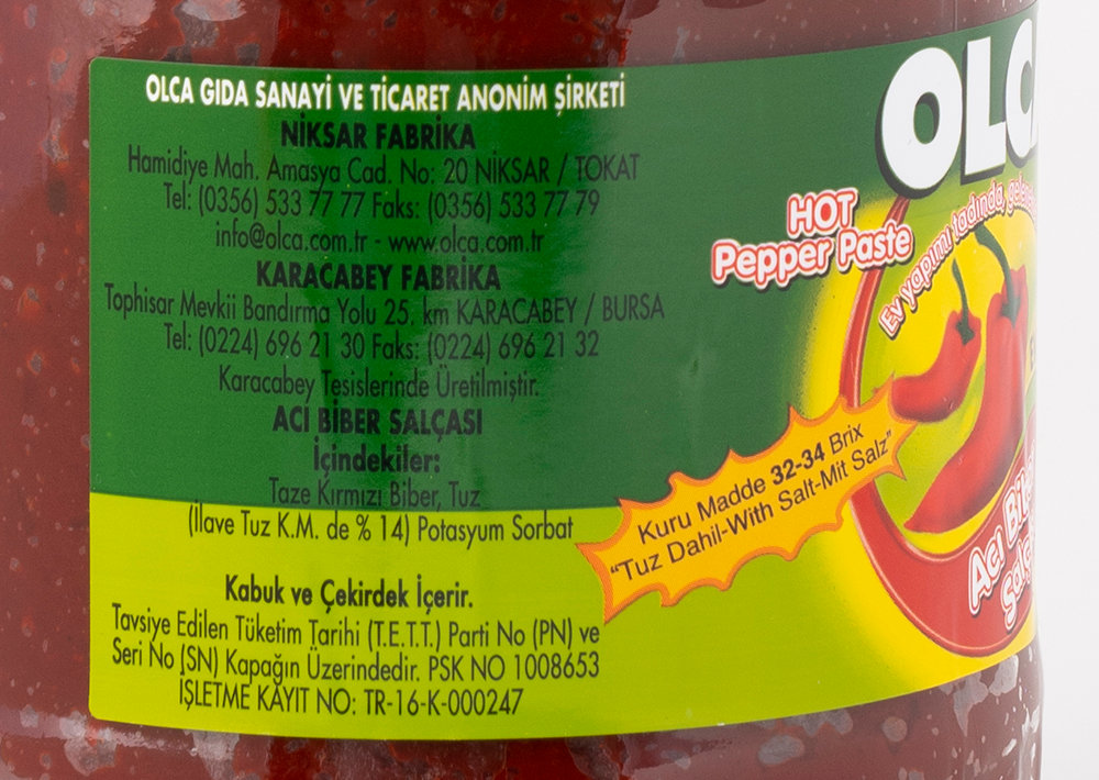 Olca Scharfes Paprikamark - Ev Tipi Acı Biber Salçası 720gr