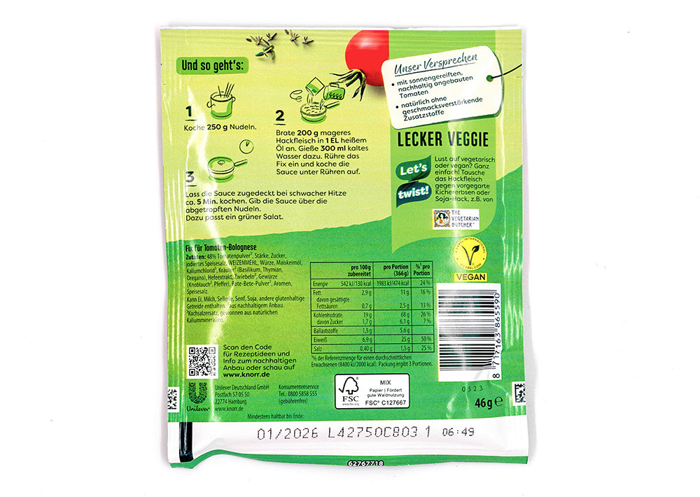 Knorr Knorr Tomaten Bolognese Mit Natürlichen Zutaten - Knorr Domatesli Bolognese – Doğal İçerikli 46 g