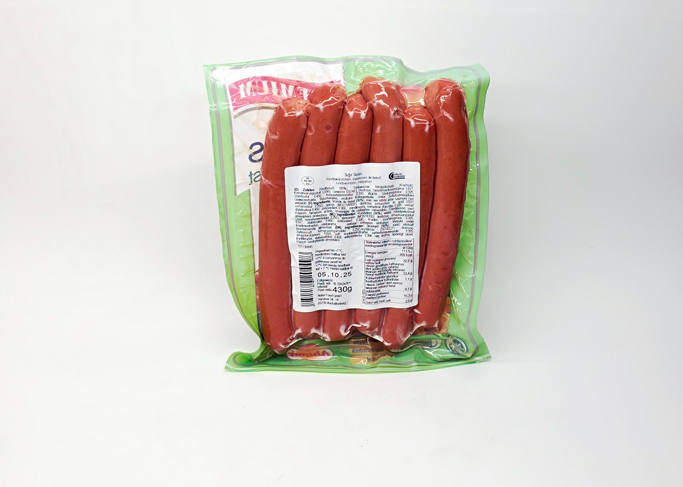 Ahinur Premium Rindswurst - Premium Sığır Sosis 430g