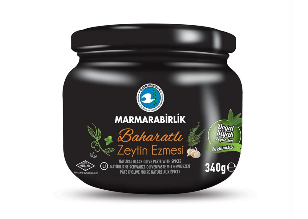 Marmarabirlik Schwarze Olivenpaste gewürzt - Baharatli Zeytin Ezmesi 340g