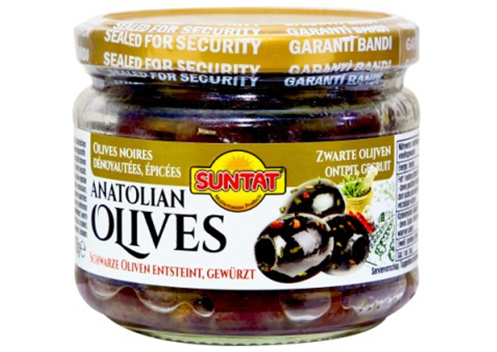 Suntat Schwarze Oliven entsteint gewürzt  - Cekirdeksiz Siyah Zeytin baharatlı 300ml