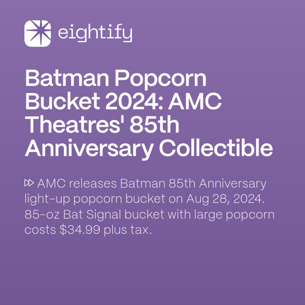 Batman Popcorn Bucket 2024 AMC Theatres' 85th Anniversary Collectible