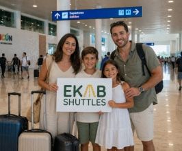 Family from Monterrey smiling with Ekab Shuttles - real customer