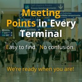 Official Ekab Shuttles meeting point at Cancun Airport arrivals - look for our uniformed representative with your name sign