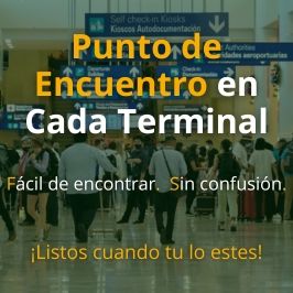 Punto de encuentro oficial de Ekab Shuttles en llegadas del Aeropuerto de Cancún - busca a nuestro representante uniformado con tu letrero