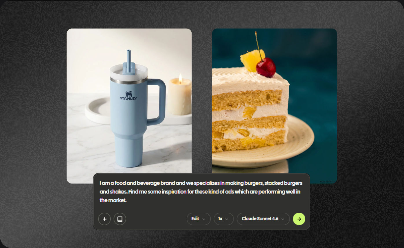 Vibemyad generating studio-quality food photography from a real dish