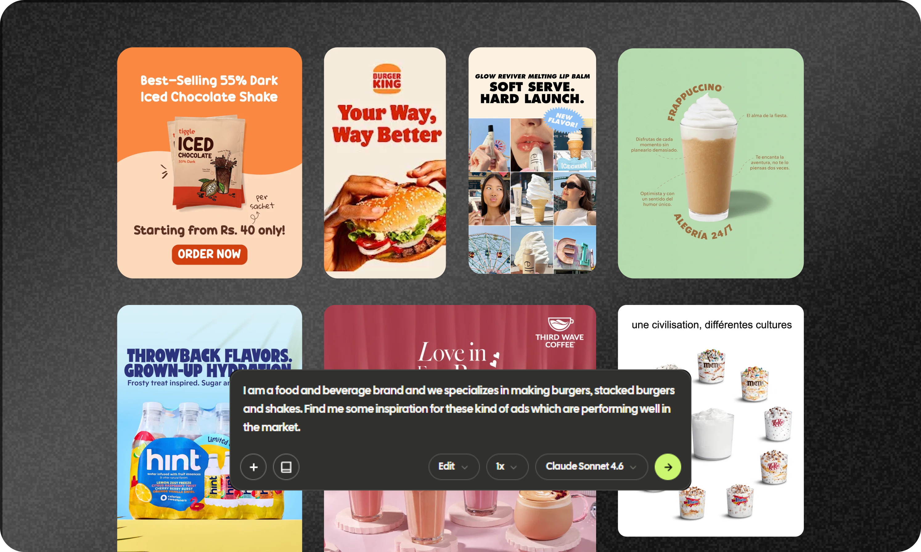 Vibemyad surfacing live Meta ads matching the brief