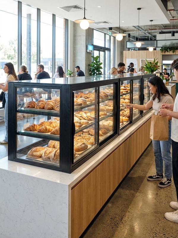 Vitrine Self em padaria — Electa