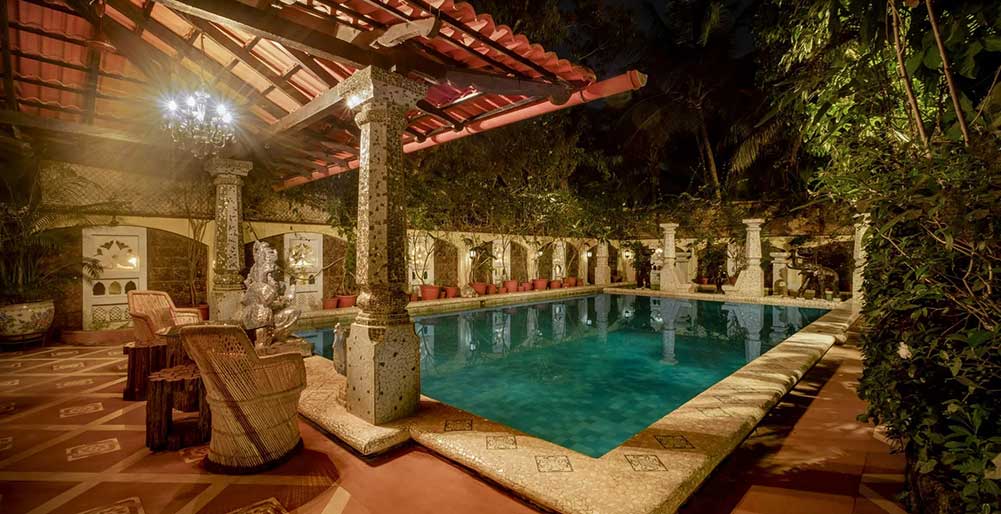 Ishavilas - Swimming pool view at night<br />