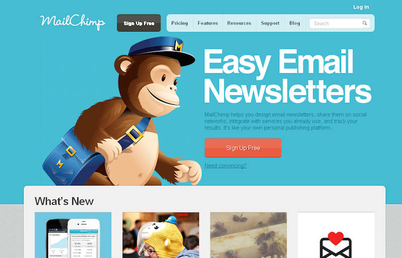 MailChimp homepage