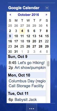 screenshot of the calendar in sidebar view in Gmail
