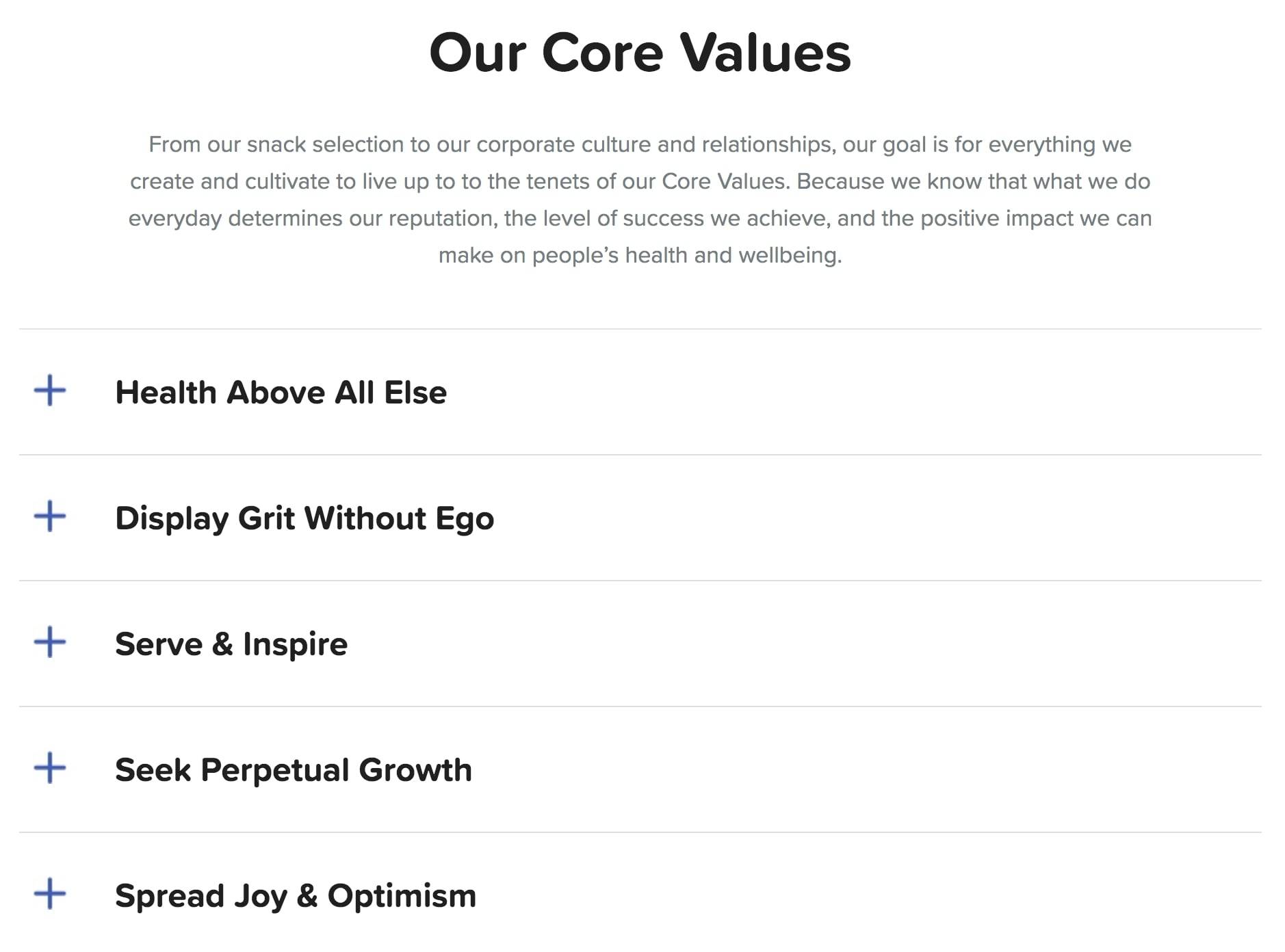 SnackNation core values page screenshot