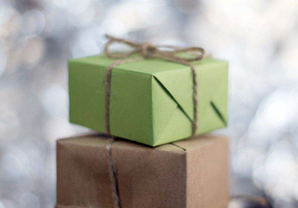 two decorative wrapped gifts - creative client holiday gift ideas