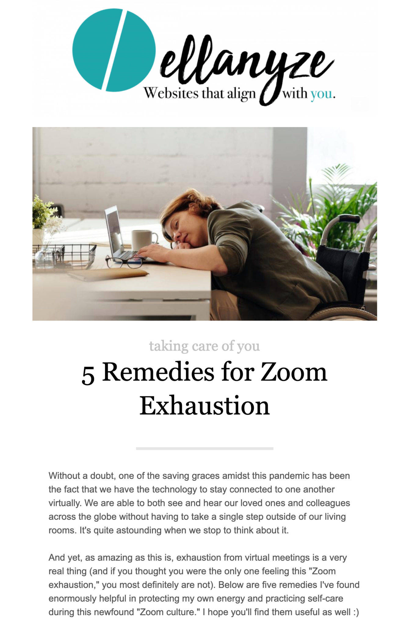 screenshot of an issue of Short & Sweet titled 5 Remedies for Zoom Exhaustion