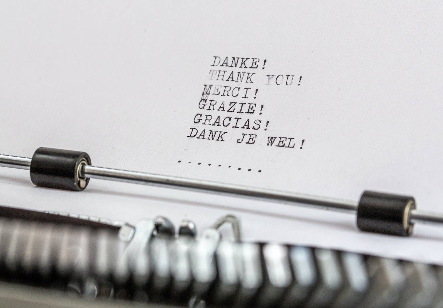 The Thank You List: a typewriter with the words for 