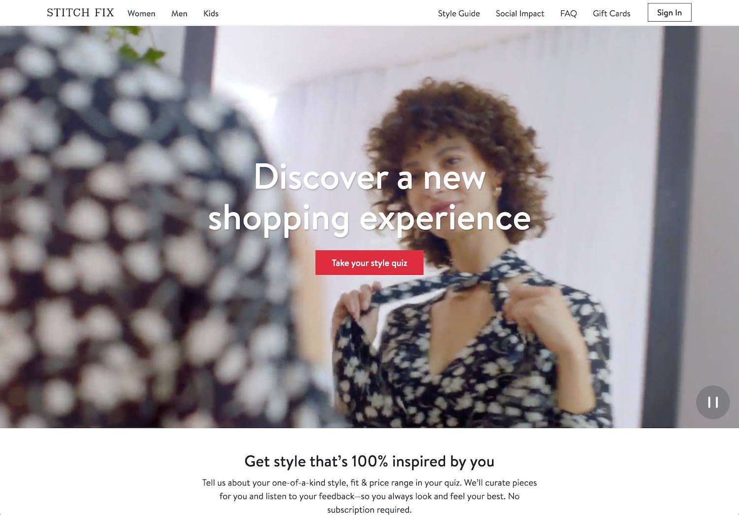 screenshot of The Stitch Fix website homepage