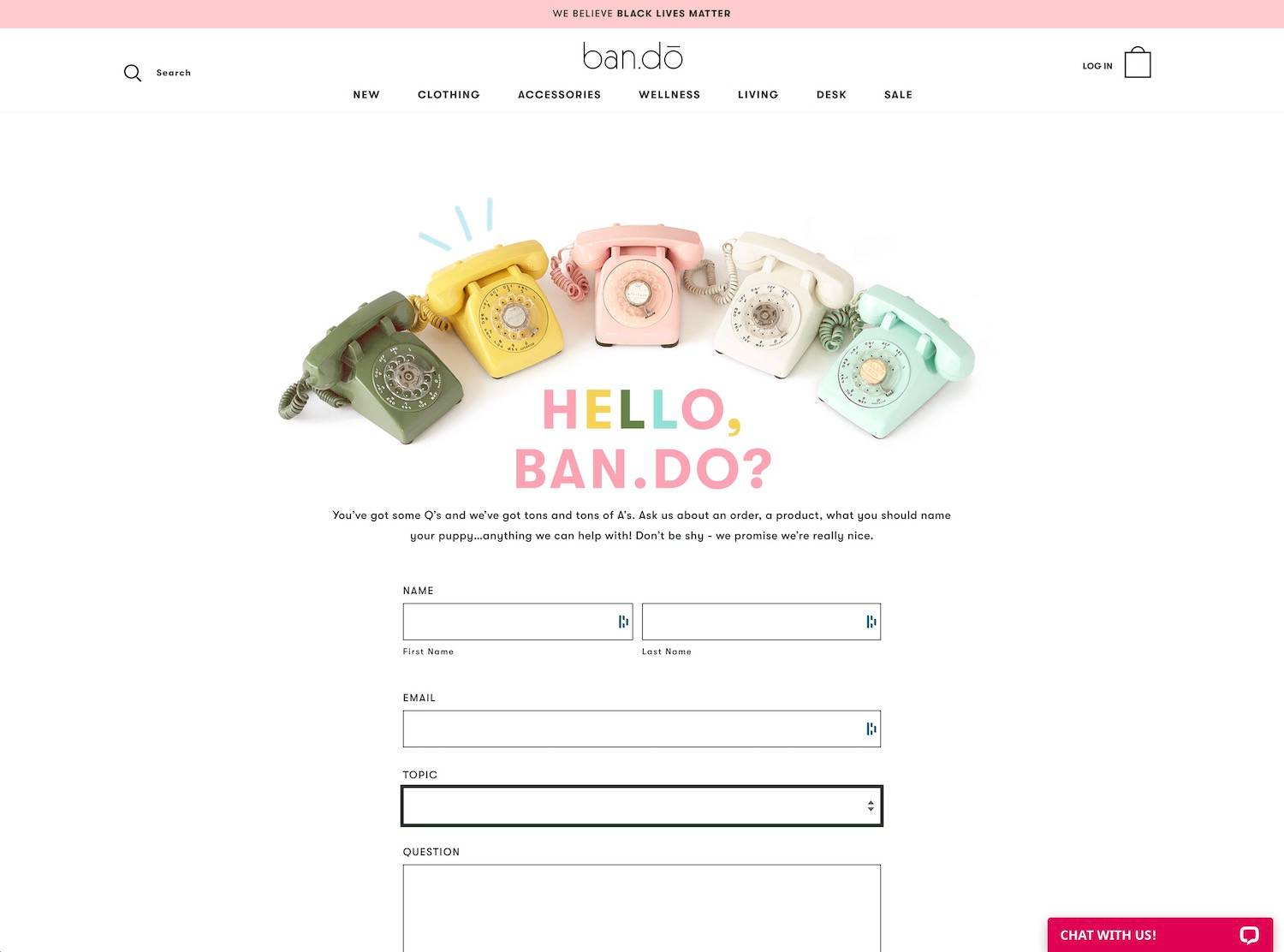 Ban.do contact page with old fashioned telephones