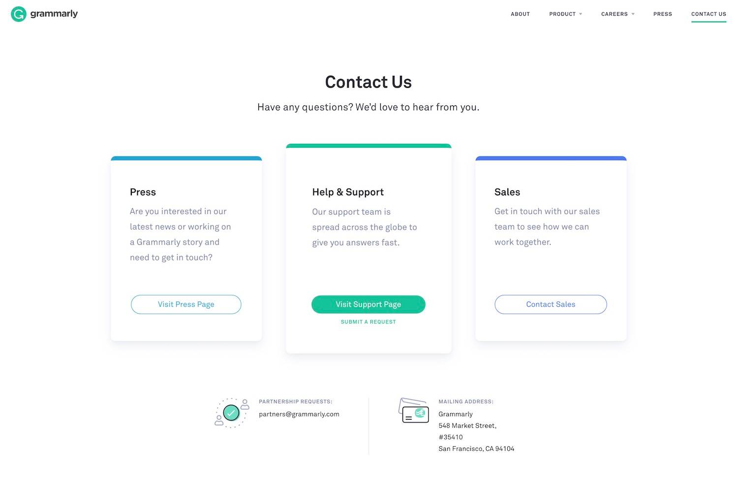 Grammarly best contact page examples