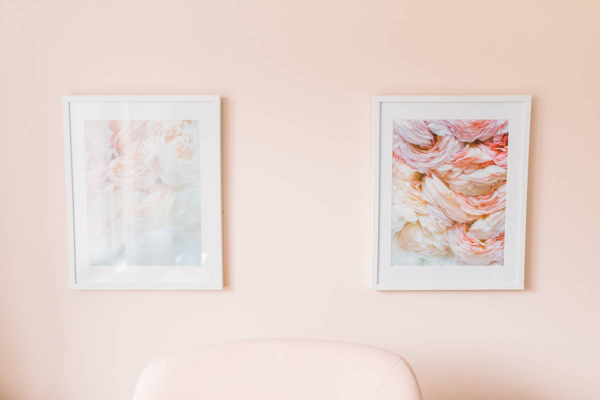 your personal brand - pink wall with photos of peonies