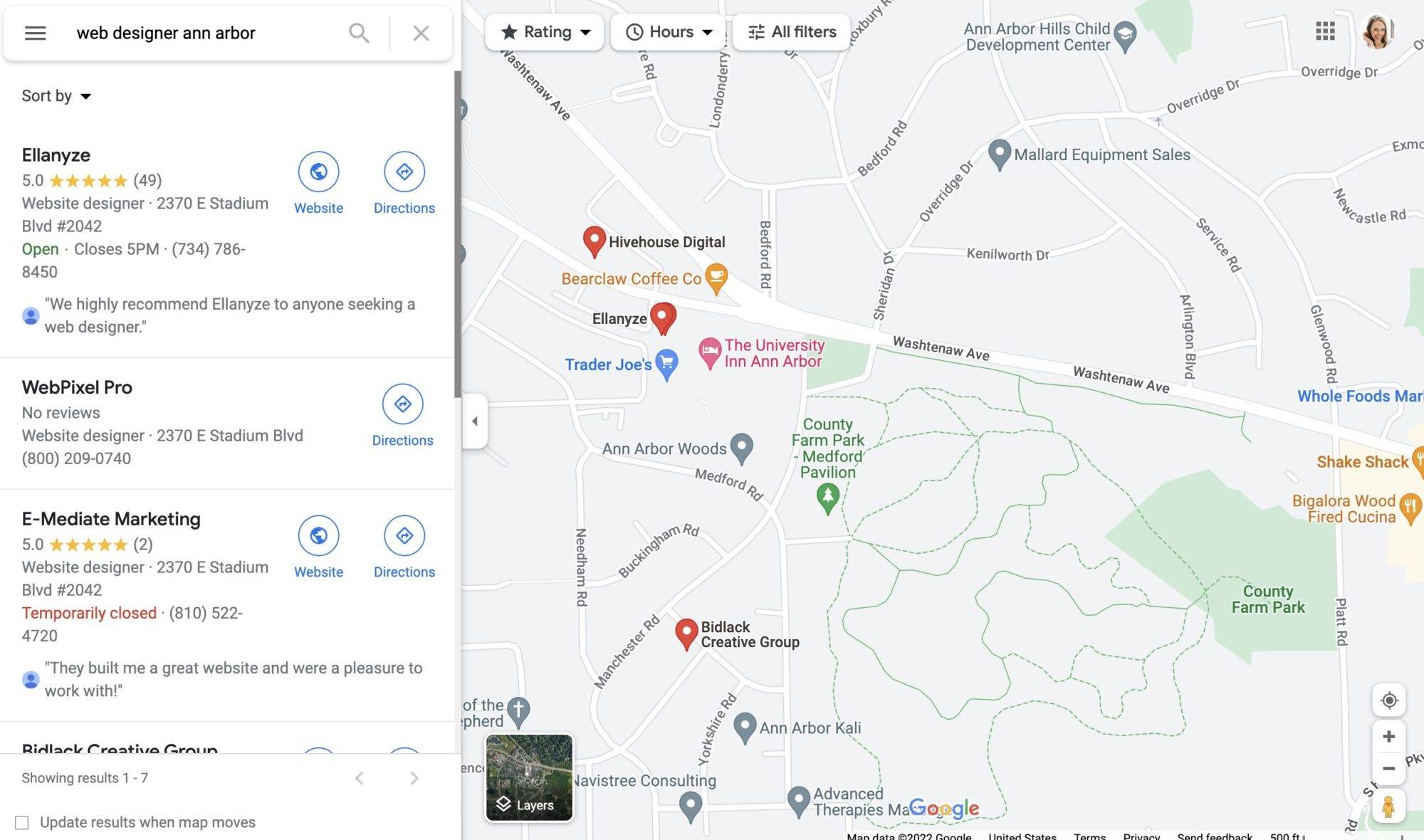 Ellanyze on Google Maps Ann Arbor Michigan Web Designer