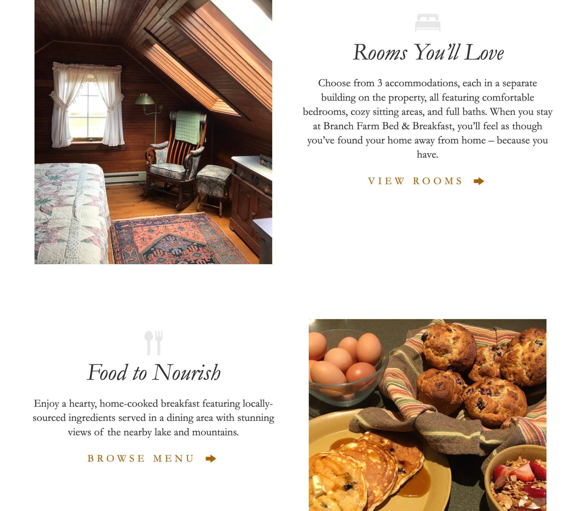 Branch Farm bed & breakfast website screnshot