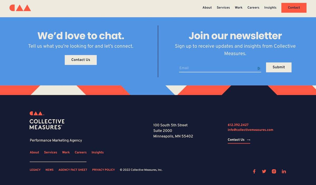 Collective Measures marketing agency website footer
