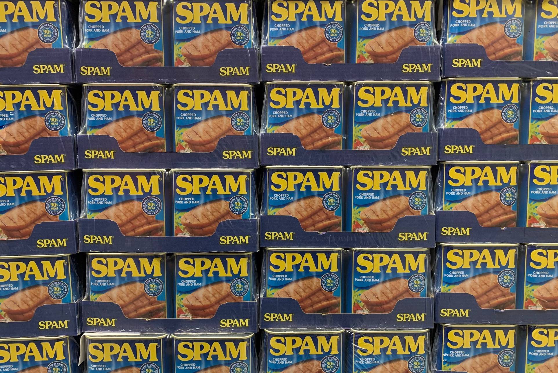 lots of cases of spam in a grocery store