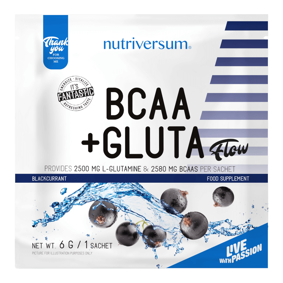 BCAA+GLUTA - 6 g - FLOW - Nutriversum - feketeribizli