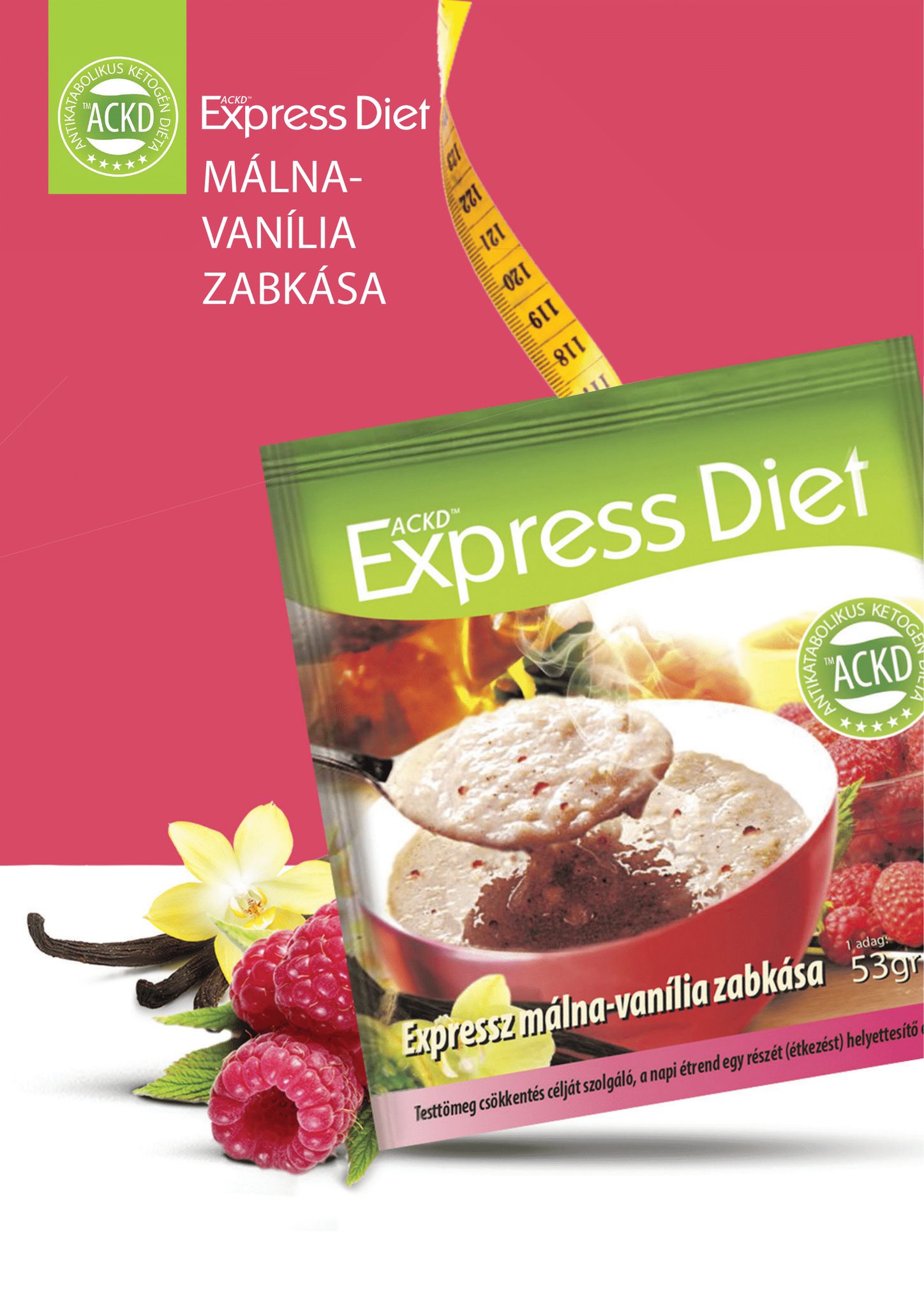 Expressz Diéta - Friss málna - Illatos vanília zabkása. Zsírégető Antikatabolikus ketogén étel - 1 adag - Natur Tanya