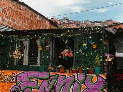 Building with potted plants on the rooftop in Medellin, Colombia