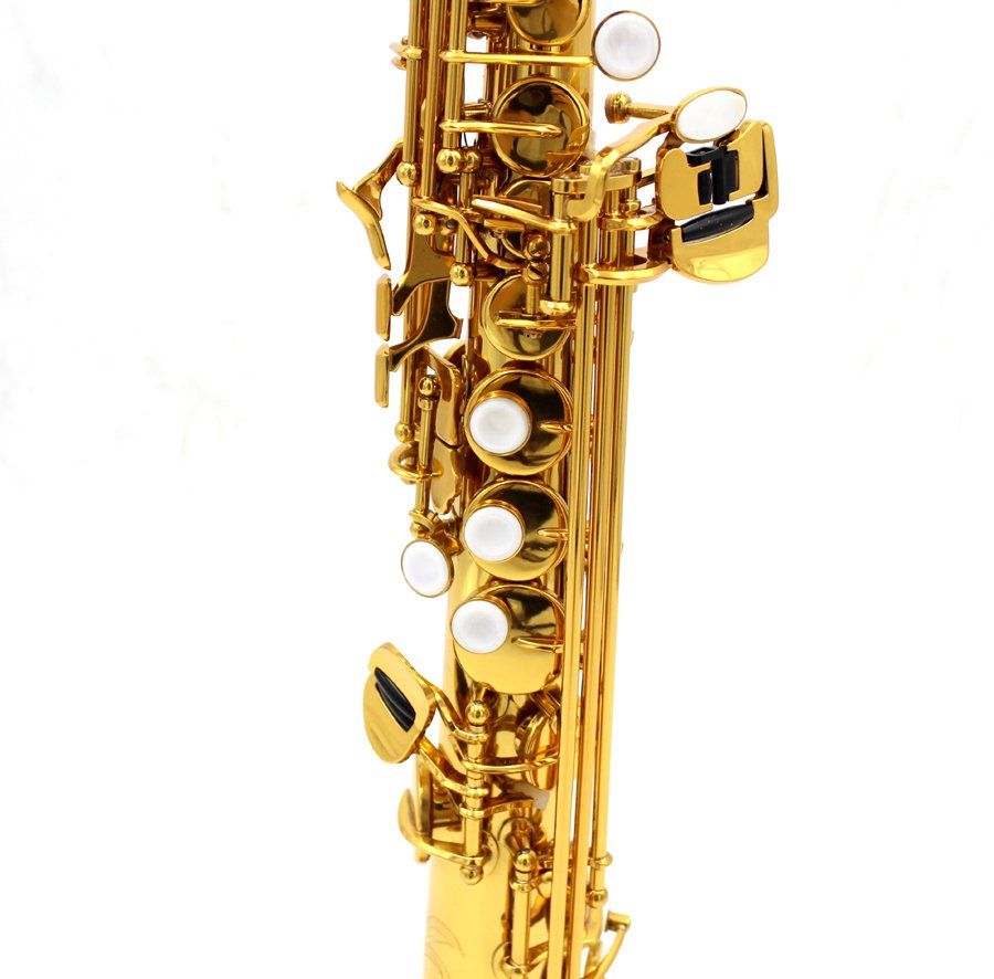 Onepiece straight model soprano saxophone Gold lacquered Eastern Music